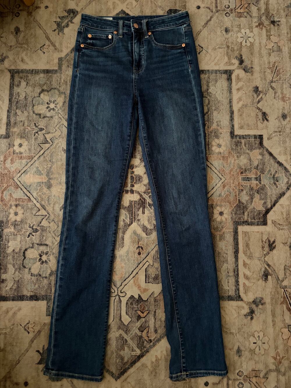 GAP Classic Straight High Rise Jeans Womens 26L Dark Wash Stretch Denim Long